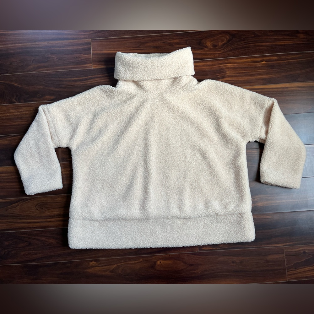 Tuckernuck Rollins Funnel Neck Pullover Teddy Fleece Sweater, Ivory/Cream, M